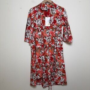 NEW Woodin Women Tunic Shirt Dress 12 Multicolor Abstract Artsy Resort Vacation